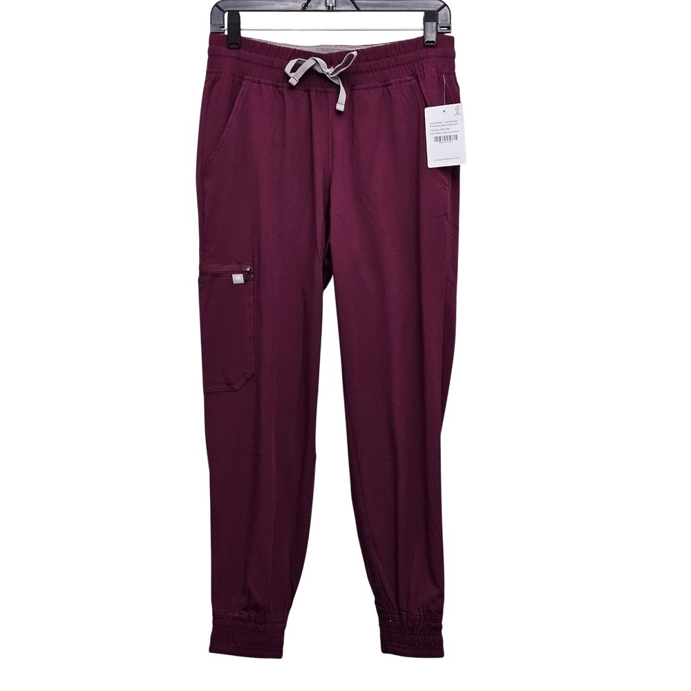 Beyond Scrubs Serene Jogger Women PS Wine Petite Cargo Stretch Medical Pants